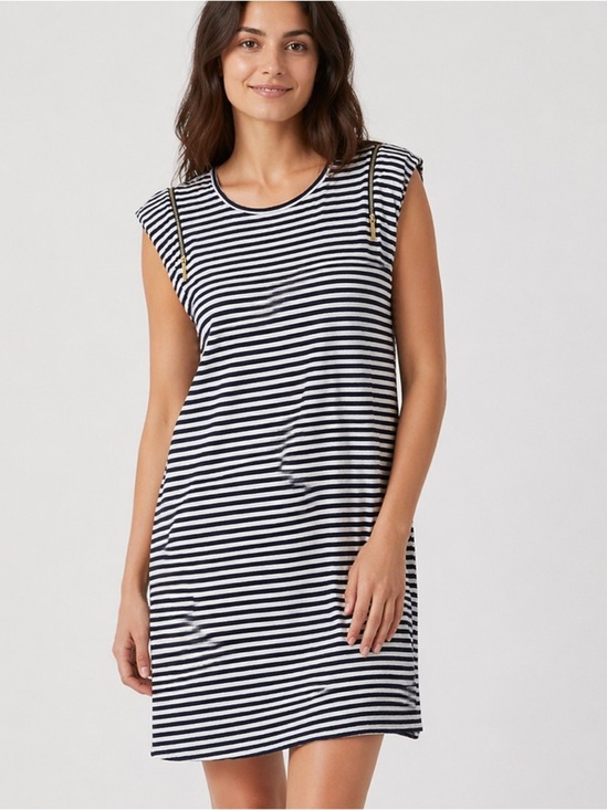 Michael Kors Dresses & Skirts - Michael Michael Kors Striped Dress L  Navy White Zip Shoulder Nautical Stretch